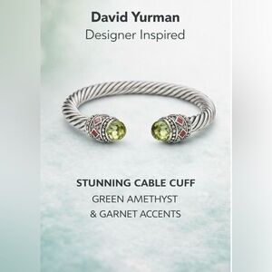 Designer Inspired Elegant Sterling Silver and Gemstone Cuff Bracelet